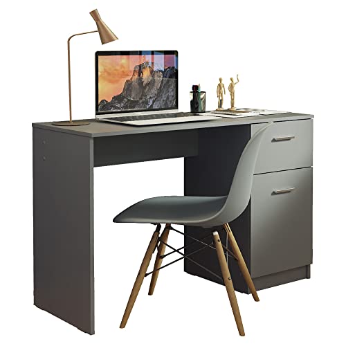Madesa Schreibtisch, Computertisch mit 1 Schubladen und 1 Tür, für Schlafzimmer und Büro, 110 x 45 x 77 cm, aus Holz - Grau von Madesa