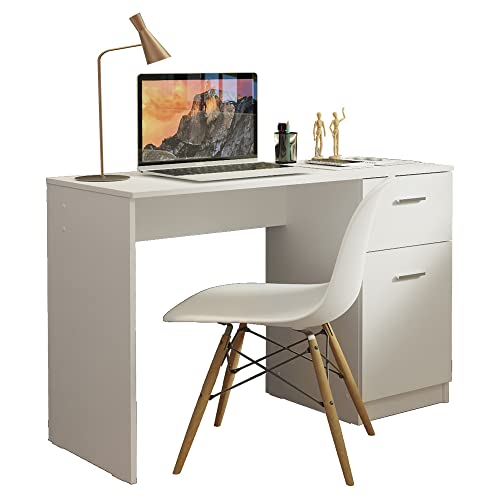 Madesa Schreibtisch, Computertisch mit 1 Schubladen und 1 Tür, für Schlafzimmer und Büro, 110 x 45 x 77 cm, aus Holz - Weiß von Madesa