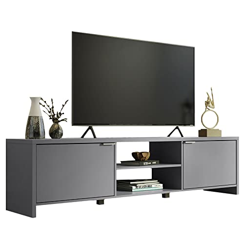 Madesa TV Schrank, Modernes TV Lowboard mit 2 Türen für Wohn- und Schlafzimmer für TV bis 75 Zoll, 180 x 39 x 47 cm, aus Holz - Grau von Madesa