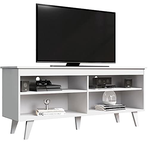 Madesa TV Schrank, Fernsehtisch für TV bis 55 Zoll, für Wohn- und Schlafzimmer, 136 x 38 x 58 cm, aus Holz – Weiß von Madesa