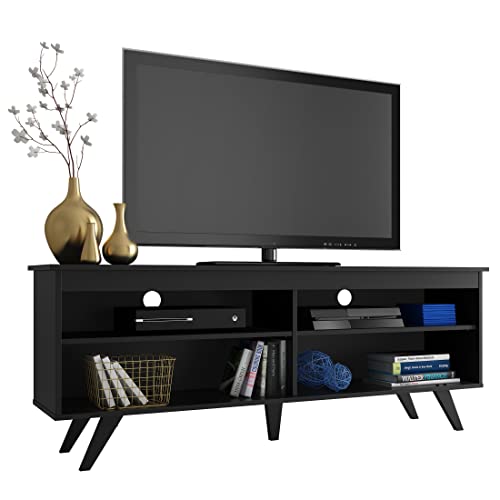 Madesa TV Schrank, Fernsehtisch für TV bis 65 Zoll, für Wohn- und Schlafzimmer, 150 x 38 x 58 cm, aus Holz – Schwarz von Madesa