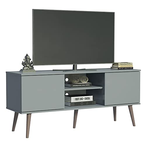 Madesa TV Schrank mit 2 Türen und 2 Regale für TV bis zu 55 Zoll, für Wohnzimmer, 136 x 40 x 60 cm, aus Holz - Grau von Madesa