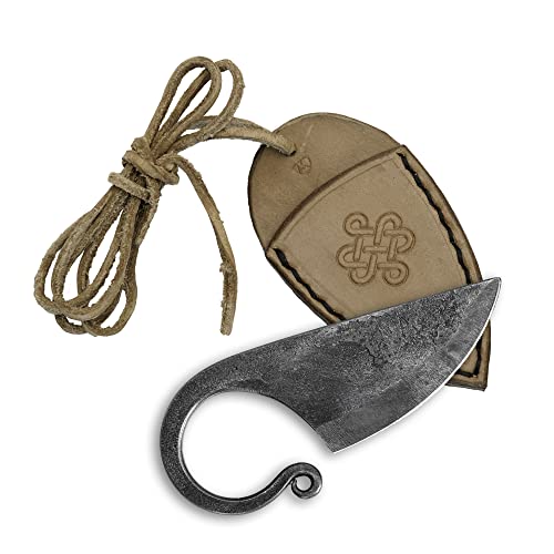 Keltisches Taschenmesser Madhammers Handgeschmiedetes Federstahl Messer im keltischen Stil - mit Echtledertasche, Braun von Madhammers