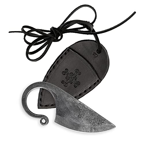 Keltisches Taschenmesser Madhammers Handgeschmiedetes Federstahl Messer im keltischen Stil - mit Echtledertasche, Schwarz von Madhammers