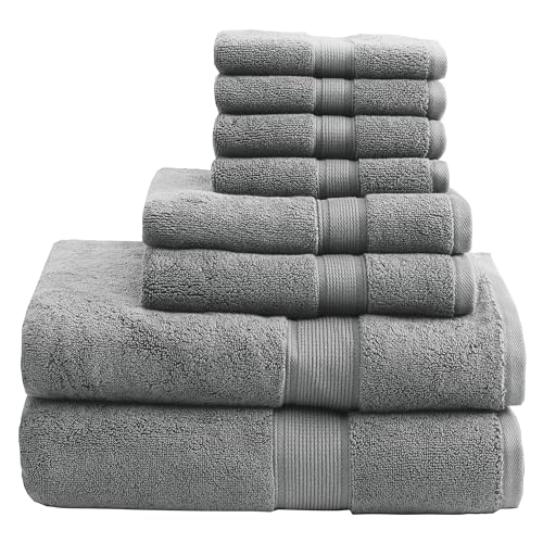Madison Park Luxus-Badetuch-Set, 800 g/m², 100 % Baumwolle, Grau, 8-Piece, Include 2 Badetücher, 2 Handtücher & 4 Waschhandtücher von Madison Park