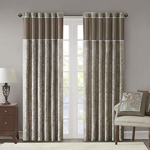 Madison Park Aubrey Vorhang aus Kunstseide, Paisley-Jacquard, Stangentaschenvorhang für Wohnzimmer, Küche, Schlafzimmer und Wohnheim, 127 x 213,4 cm, Taupe/Blau von Madison Park