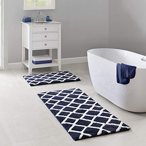 Madison Park Bittman Reversible High Pile Tufted Microfiber Bath Mat Bathroom Rugs, 21x34, Navy von Madison Park