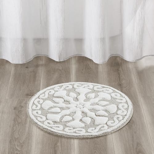 Madison Park Casablanca Badezimmerteppiche, 100% Baumwolle, getuftet, luxuriös, Plüsch, Medaillon, Blumenmuster, saugfähig, schnell trocknend, Spa-Design, Duschraum-Dekor, rund, 63,5 cm, Taupe von Madison Park