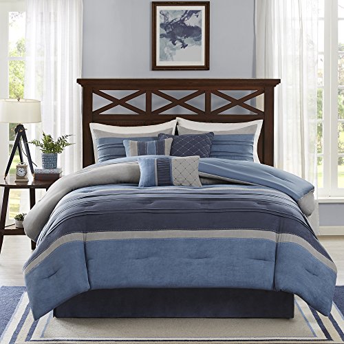 Madison Park Collins Ganzjahres-Bettwäsche, passender Bettrock, dekorative Kissen, Polyester, blau/grau, California King, 7 Madison Park Collins Ganzjahres-Bettwäsche, passender Bettrock, dekorative Kissen, Polyester, blau/grau, California King, 7 von Madison Park