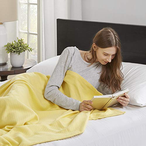 Madison Park Luxus-Decke aus flüssiger Baumwolle, hochwertig, weich, gemütlich, 100% ringgesponnene Baumwolle für Bett, Couch oder Sofa Casual Twin gelb von Madison Park