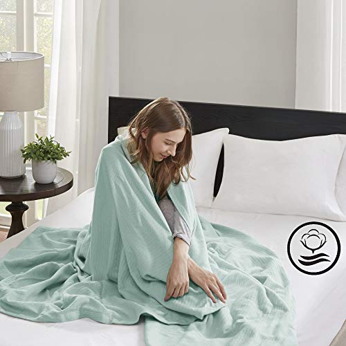 Madison Park Liquid Cotton Luxury Blanket Premium Soft Cozy 100% Ring Spun Cotton For Bed, Couch or Sofa, King, Sea Foam von Madison Park