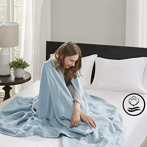 Madison Park Liquid Cotton Luxuriöse Decke aus 100% ringgesponnener Baumwolle für Bett, Couch oder Sofa, hellblau, King von Madison Park