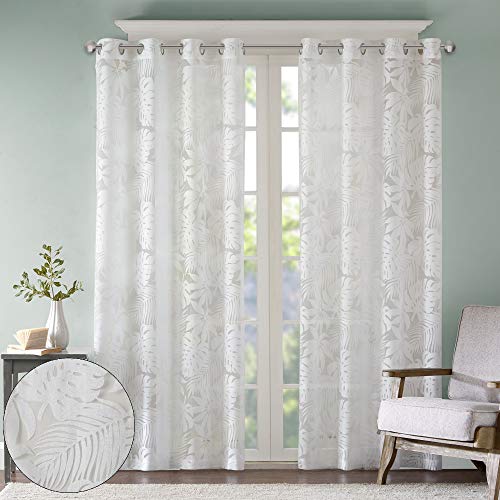 Madison Park Halbtransparenter Einzelvorhang, modernes botanisches Druck-Design, Ösen, Fenstervorhang für Wohnzimmer, Schlafzimmer und Wohnheim, 127 x 213,4 cm, tropisches Weiß, 213,4 x 127 cm von Madison Park