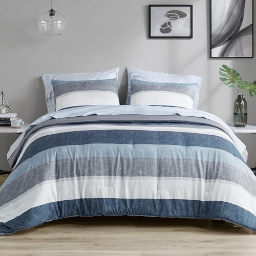 Madison Park Essentials Jaxon Bed in a Bag Comforter Set with Sheet, Printed Stripe Design, Modern All Season Bedding and Matching Sham, California King Blue/Grey 7 Piece Madison Park Essentials Jaxon Bed in a Bag Comforter Set with Sheet, Printed Stripe Design, Modern All Season Bedding and Matching Sham, California King Blue/Grey 7 Piece von Madison Park