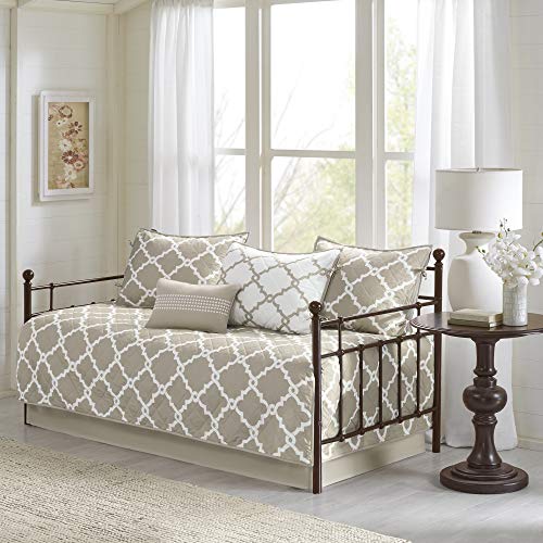 Madison Park Essentials Merritt Daybed Size Quilt Bedding Set - Taupe, Geometric – 6 Piece Bedding Quilt Coverlets – Ultra Soft Microfiber Bed Quilts Quilted Coverlet von Madison Park