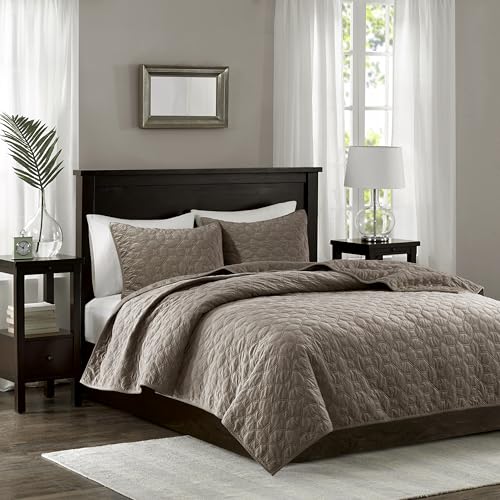 Madison Park Harper Velvet 3-teiliges Bettwäsche-Set, Taupe, 264,2 x 238,8 cm, King-Size-Bett von Madison Park