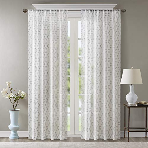 Madison Park Irina Sheer Curtain Embroidered Kitchen Transitional Fabric Sheers Single Curtain for Living Room Light Privacy Curtain Diffusing Sunlight, 1-Panel Pack, 127.0 cm x 241.3 cm, White/Grey von Madison Park