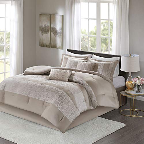 Madison Park Luxury Comforter Set-Traditional Jacquard Design All Season Down Alternative Bedding, Matching Bedskirt, Decorative Pillows, King(104"x92"), AVA, Pieced Taupe 7 von Madison Park