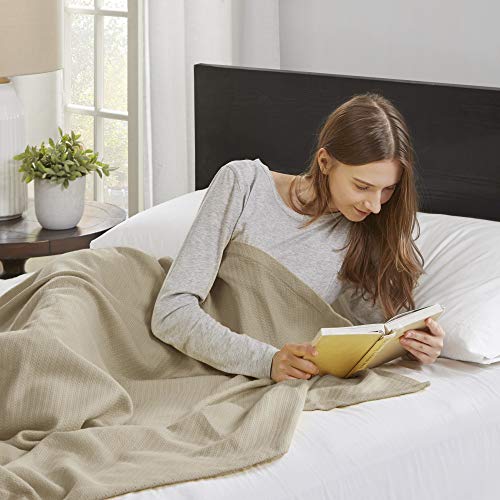 Madison Park Luxus-Decke aus flüssiger Baumwolle, hochwertig, weich, gemütlich, 100% ringgesponnene Baumwolle für Bett, Couch oder Sofa Traditionell King leinen von Madison Park