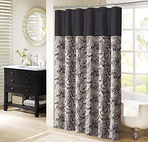 Madison Park - MP70-845 Aubrey Duschvorhang Paisley Jacquard Stücke Mikrofaser Kunstseide Moderne Home Badezimmer Dekorationen Badewanne Sichtschutz, 182,9 x 182,9 cm, Schwarz von Madison Park