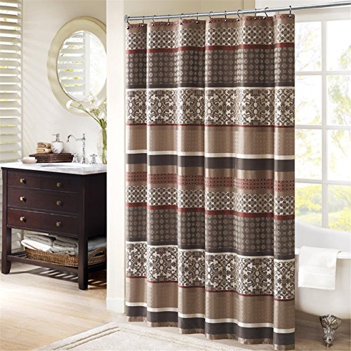 Madison Park Princeton Geometrischer Jacquard-Stoff Duschvorhang, Übergangs-Duschvorhänge für Badezimmer, 72 x 72 cm, Rot von Madison Park