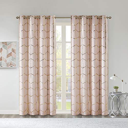 Madison Park Raina Total Blackout Metallic Print Grommet Top Window Curtain Panel Thermal Insulated Light Blocking Drape for Bedroom Living Room and Dorm, 50x84, Blush/Gold von Intelligent Design