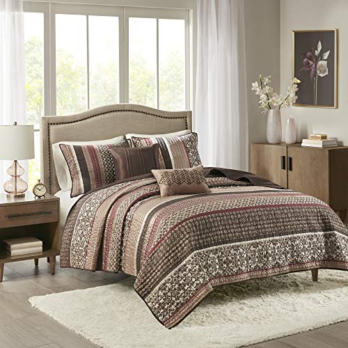 Madison Park Reversible Quilt Luxury Jacquard Design All Season, Breathable Coverlet Bedspread Bedding Set, Matching Shams, Decorative Pillow, King/Cal King(104"x94"), Princeton, Red, 5 Piece von Madison Park