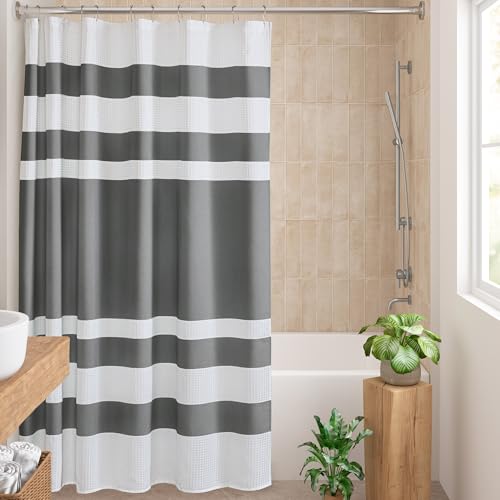 Madison Park Spa Duschvorhang Waffelmuster Streifen Badezimmer mit Feuchtigkeitsmanagement Scotchgard 3M Spa-Qualität Modern Standard 182,9 x 182,9 cm Anthrazit von Madison Park