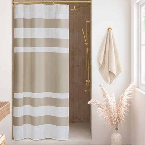 Madison Park Spa-Waffel-Duschvorhang, Stoff mit 3 m Scotchgard, Feuchtigkeitsmanagement, Moderne Heimdekorationen, Stand 137,2 x 198,1 cm, Taupe von Madison Park