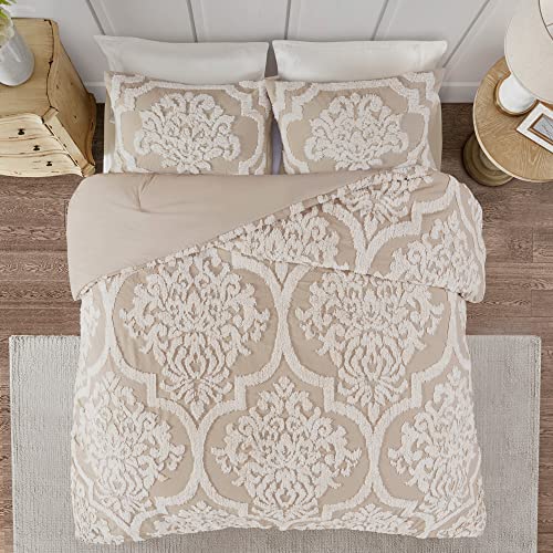 Madison Park Tufted Chenille 100% Cotton Duvet Modern Luxe All Season Comforter Cover Bed Set with Matching Shams, King/Cal King(104"x92"), Viola, Damask Taupe 3 Piece von Madison Park