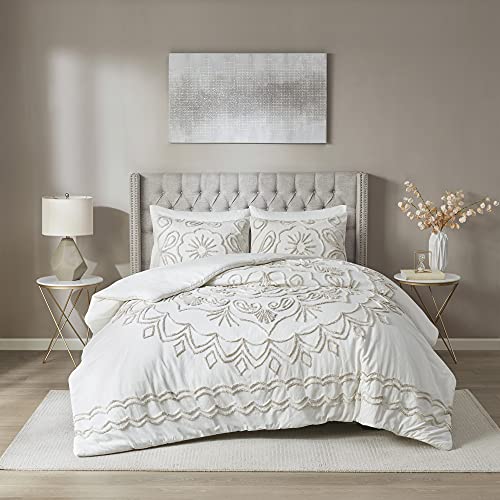 Madison Park Violette 100% Chenille Cotton Tufted Duvet - Boho Medallion Design, Modern Luxe All Season Comforter Cover Bed Set with Matching Shams, Full/Queen(90"x90"), Ivory/Taupe 3 Piece von Madison Park