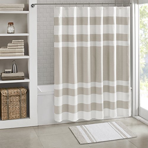 Madison Park Wendbarer Wellness-Teppich, 100% Baumwolle, gestreift, ultraweich, schnelltrocknend, rutschfest, saugfähig, für Badewanne, Dusche und Badezimmer, 50 x 76 cm, Taupe (1 Stück) von Madison Park