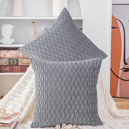 Madizz 2er Set Samt Dekorativ Zierkissenbezüge Luxus Stil Kissenbezug für Sofa für Schlafzimmer Hellgrau 45x45 cm Quadrat von Madizz