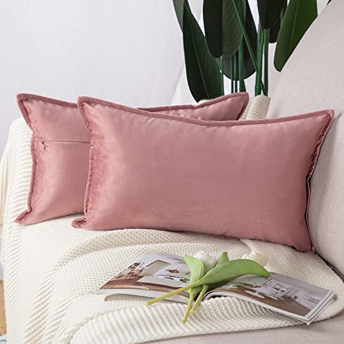 Madizz 2er Set Samt Dekorativ Zierkissenbezüge Luxus Stil Kissenbezug für Sofa für Schlafzimmer Rosa 30x50 cm Rechteckigig von Madizz