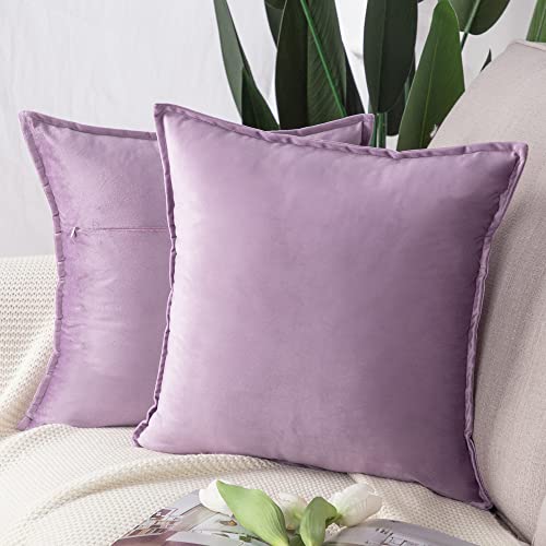 Madizz 2er Set Samt Dekorativ Zierkissenbezüge Luxus Stil Kissenbezug für Sofa für Schlafzimmer Violett 50x50 cm Quadrat von Madizz