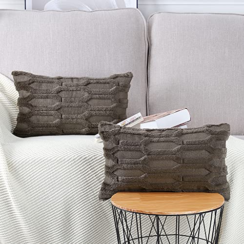 Madizz 2er Set Sanft Plüsch Kurze Wolle Samt Dekorativ Zierkissenbezüge Luxus Stil Kissenbezug für Sofa für Schlafzimmer Taupe 30x50 cm Rechteckig von Madizz