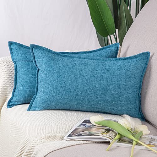 Madizz 2er Set Leinen Kissenbezügen Weiche dekorative Kissenbezüge für Sofa Schlafzimmer Kissenhülle Blau 40x40 cm Quadrat von Madizz