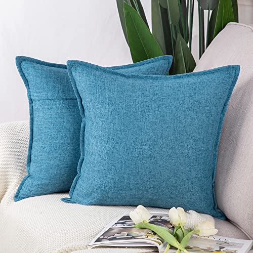 Madizz 2er Set Leinen Kissenbezügen Weiche dekorative Kissenbezüge für Sofa Schlafzimmer Kissenhülle Blau 65x65 cm Quadrat von Madizz