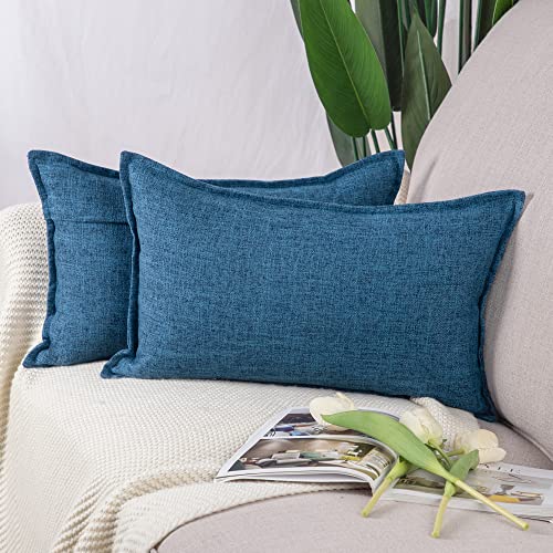 Madizz 2er Set Leinen Kissenbezügen Weiche dekorative Kissenbezüge für Sofa Schlafzimmer Kissenhülle Dunkelblau 30x50 cm Rechteckig von Madizz