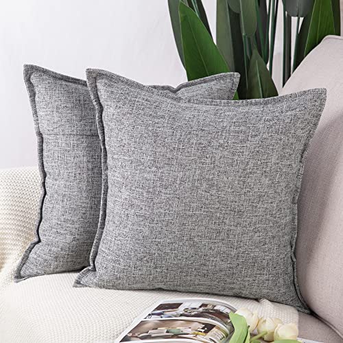 Madizz 2er Set Leinen Kissenbezügen Weiche dekorative Kissenbezüge für Sofa Schlafzimmer Kissenhülle Grau 50x50 cm Quadrat von Madizz