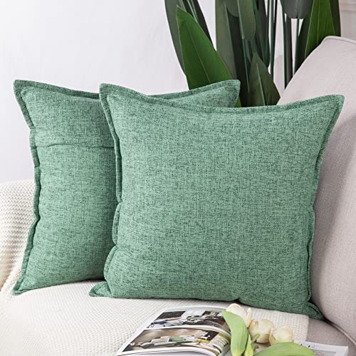 Madizz 2er Set Leinen Kissenbezügen Weiche dekorative Kissenbezüge für Sofa Schlafzimmer Kissenhülle Grün 65x65 cm Quadrat von Madizz