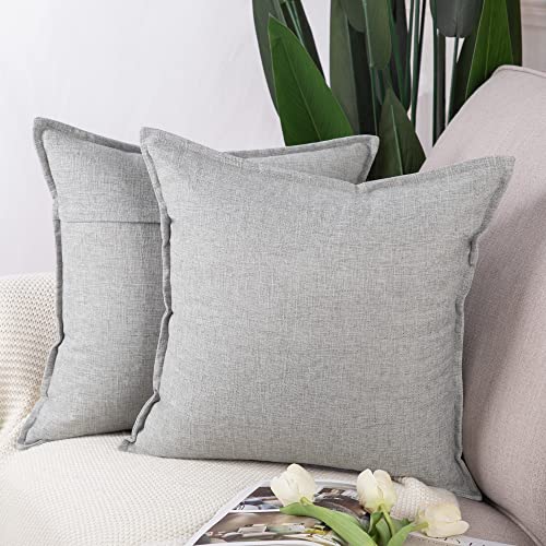 Madizz 2er Set Leinen Kissenbezügen Weiche dekorative Kissenbezüge für Sofa Schlafzimmer Kissenhülle Hellgrau 55x55 cm Quadrat von Madizz