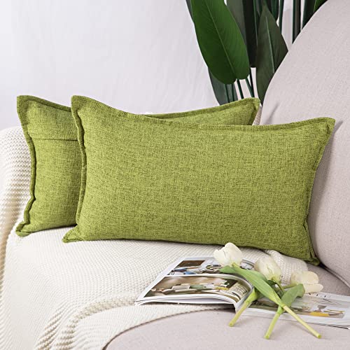 Madizz 2er Set Leinen Kissenbezügen Weiche dekorative Kissenbezüge für Sofa Schlafzimmer Kissenhülle Hellgrün 30x50 cm Rechteckig von Madizz