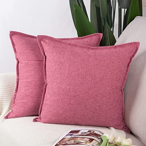 Madizz 2er Set Leinen Kissenbezügen Weiche dekorative Kissenbezüge für Sofa Schlafzimmer Kissenhülle Rosa 40x40 cm Quadrat von Madizz