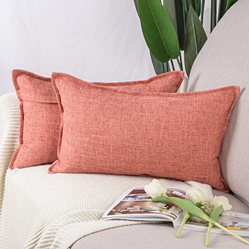 Madizz 2er Set Leinen Kissenbezügen Weiche dekorative Kissenbezüge für Sofa Schlafzimmer Kissenhülle Rot 30x50 cm Rechteckig von Madizz