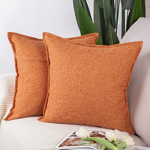 Madizz 2er Set Leinen Kissenbezügen Weiche dekorative Kissenbezüge für Sofa Schlafzimmer Kissenhülle Rot orange 60x60 cm Quadrat von Madizz