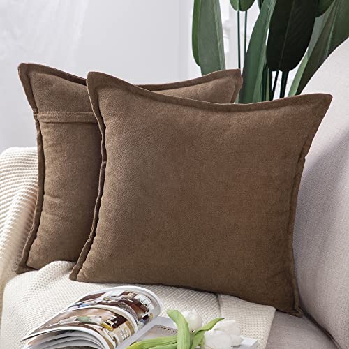 Madizz 2er Set kurzen Chenille Zierkissenbezüge weicher dekorativer Kissenbezug für Sofa, Schlafzimmer Kissenhülle Barun 65x65 cm Quadrat von Madizz