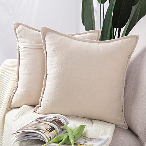 Madizz 2er Set kurzen Chenille Zierkissenbezüge weicher dekorativer Kissenbezug für Sofa, Schlafzimmer Kissenhülle Beige 50x50 cm Quadrat von Madizz