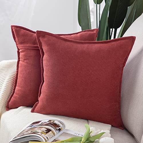 Madizz 2er Set kurzen Chenille Zierkissenbezüge weicher dekorativer Kissenbezug für Sofa, Schlafzimmer Kissenhülle Burgund 40x40 cm Quadrat von Madizz