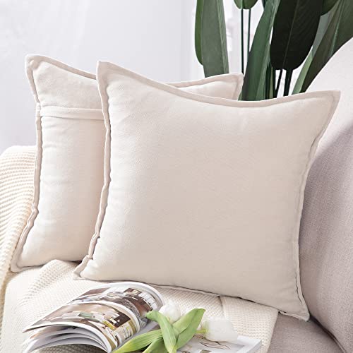 Madizz 2er Set kurzen Chenille Zierkissenbezüge weicher dekorativer Kissenbezug für Sofa, Schlafzimmer Kissenhülle Creme Weiß 50x50 cm Quadrat von Madizz